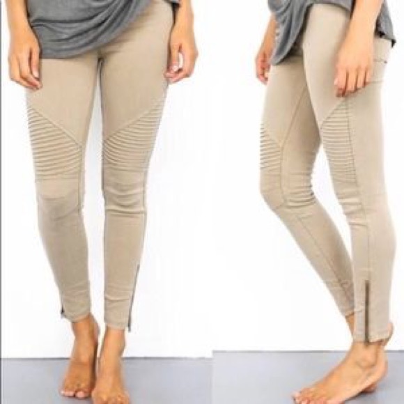 ❗️LAST❗️Khaki Moto Leggings - Picture 2 of 4